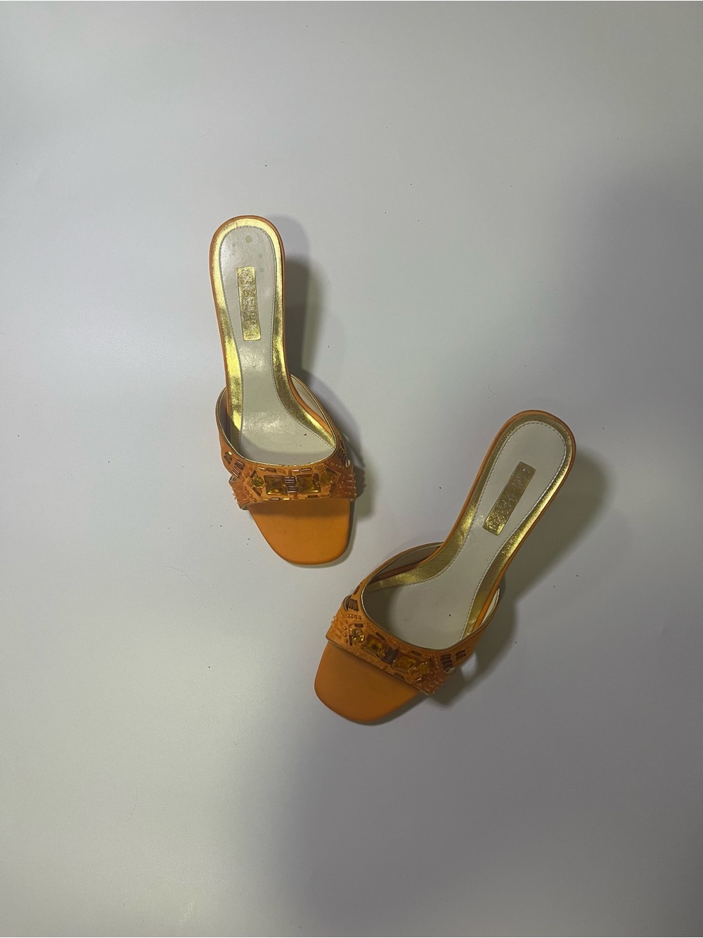 vintage ann marino orange beaded kitten heels